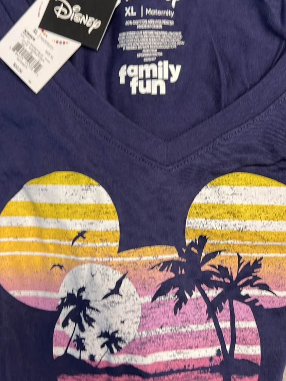 Disney Navy V-Neck Tee with Sunset Mickey Graphic